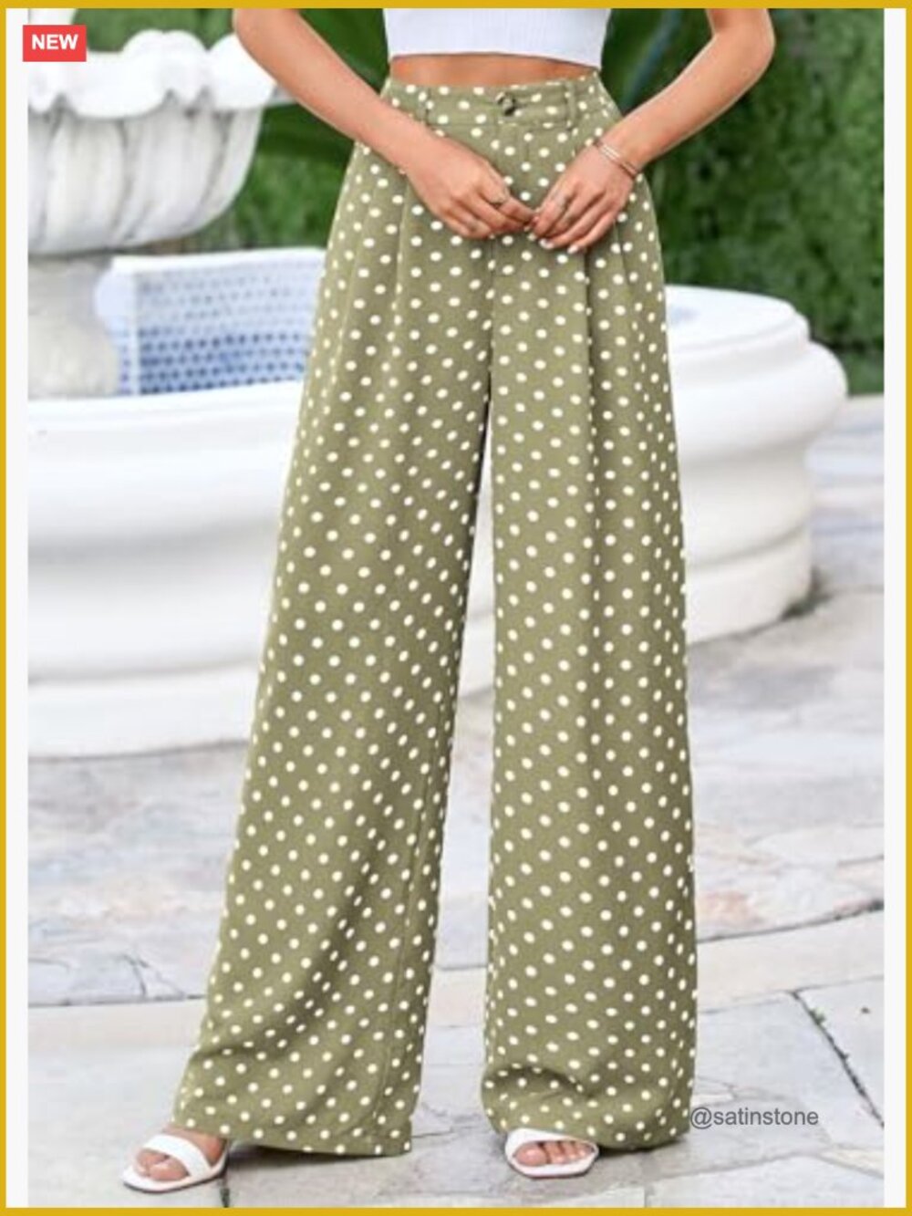 Wide Leg Polka Dot Dress Pants for Women with Pockets - Picture 4 of 7